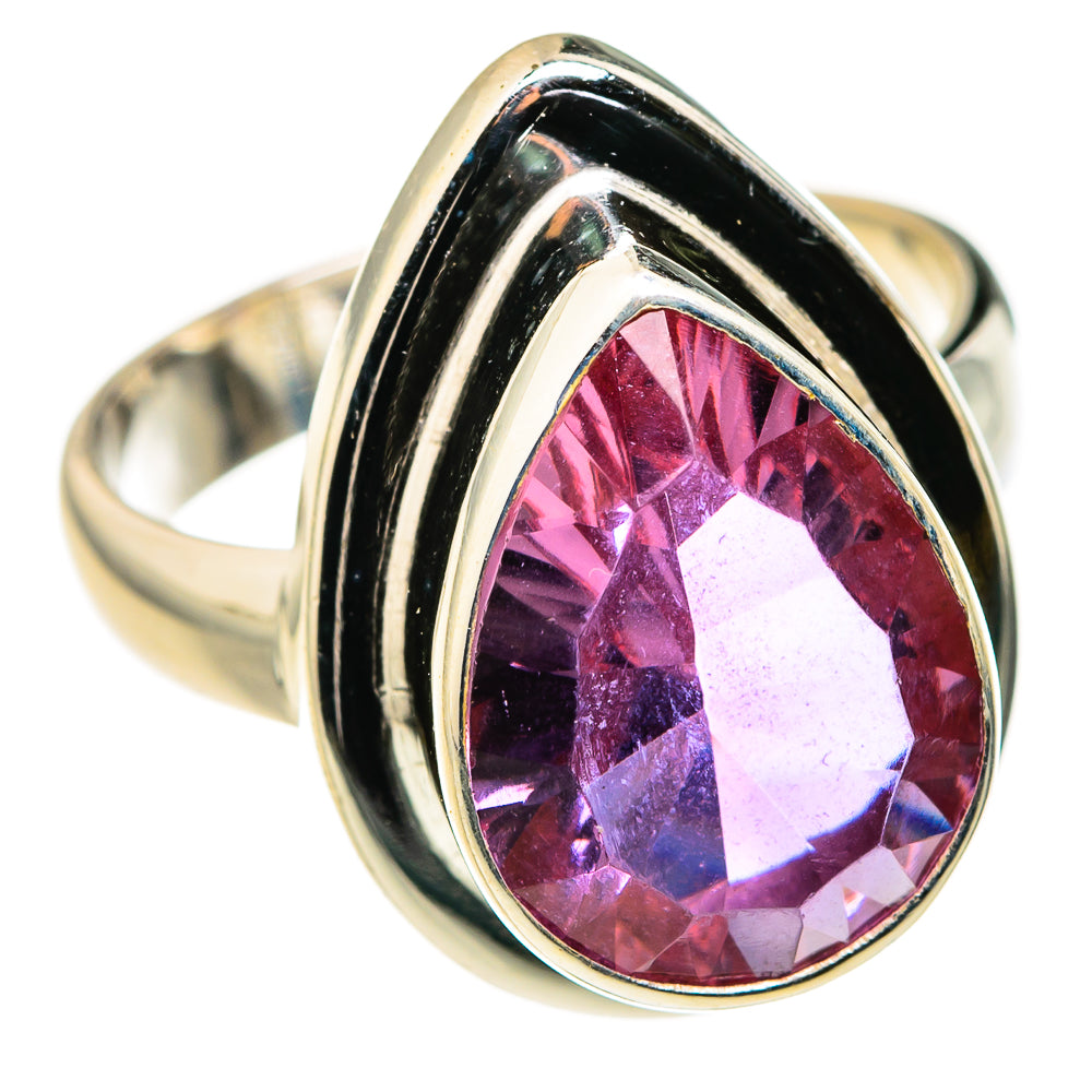 925 sterling silver oval color-change alexandrite ring, pink faceted stone, raised bezel