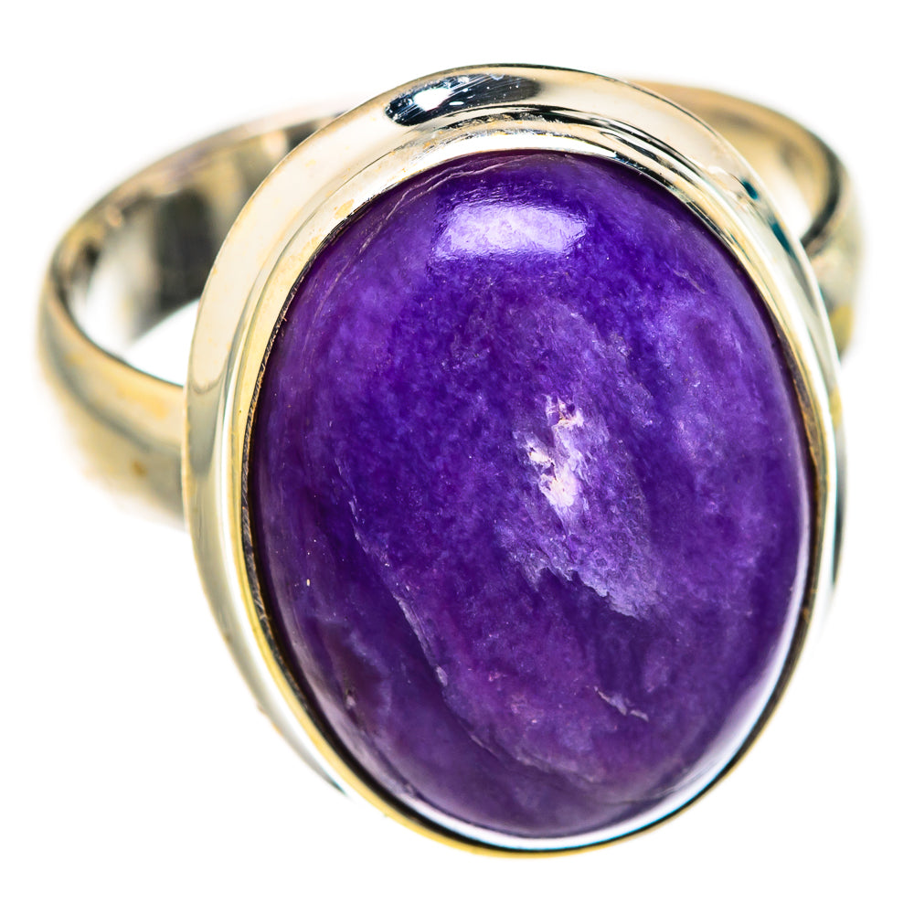 Charoite ring with oval purple cabochon and high-polish 925 sterling silver band