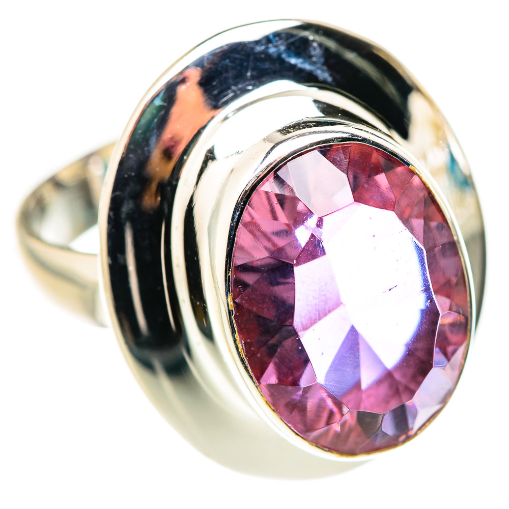 Sterling silver oval ring with color-change gemstone, pink-purple center