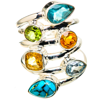Sterling silver multi-stone ring with large turquoise, green and amber oval gems