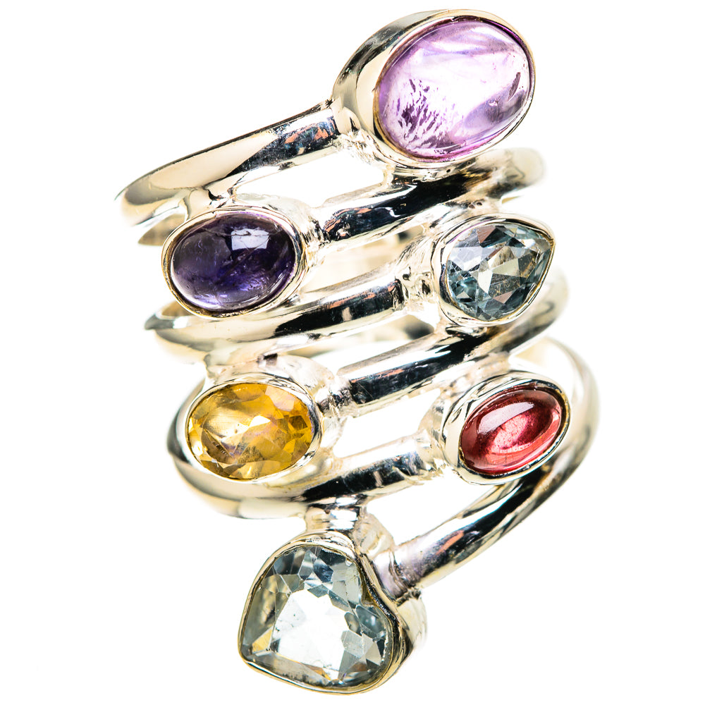 Sterling silver gemstone ring with oval amethyst, blue topaz, tanzanite, citrine stones