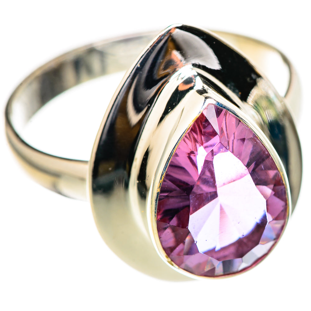 Sterling silver ring with oval pink color-change gemstone, high-shine split band