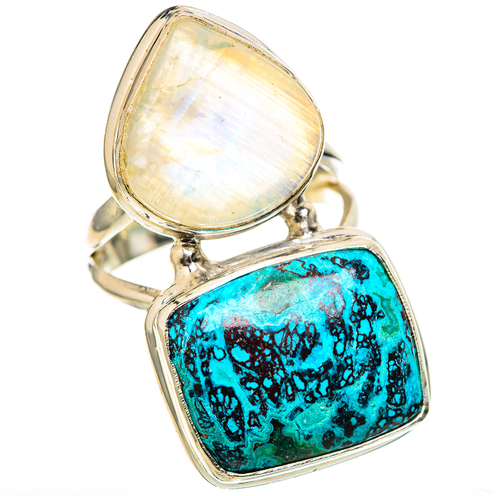 Shattuckite, Rainbow Moonstone Rings handcrafted by Ana Silver Co - RING129096 - Photo 2