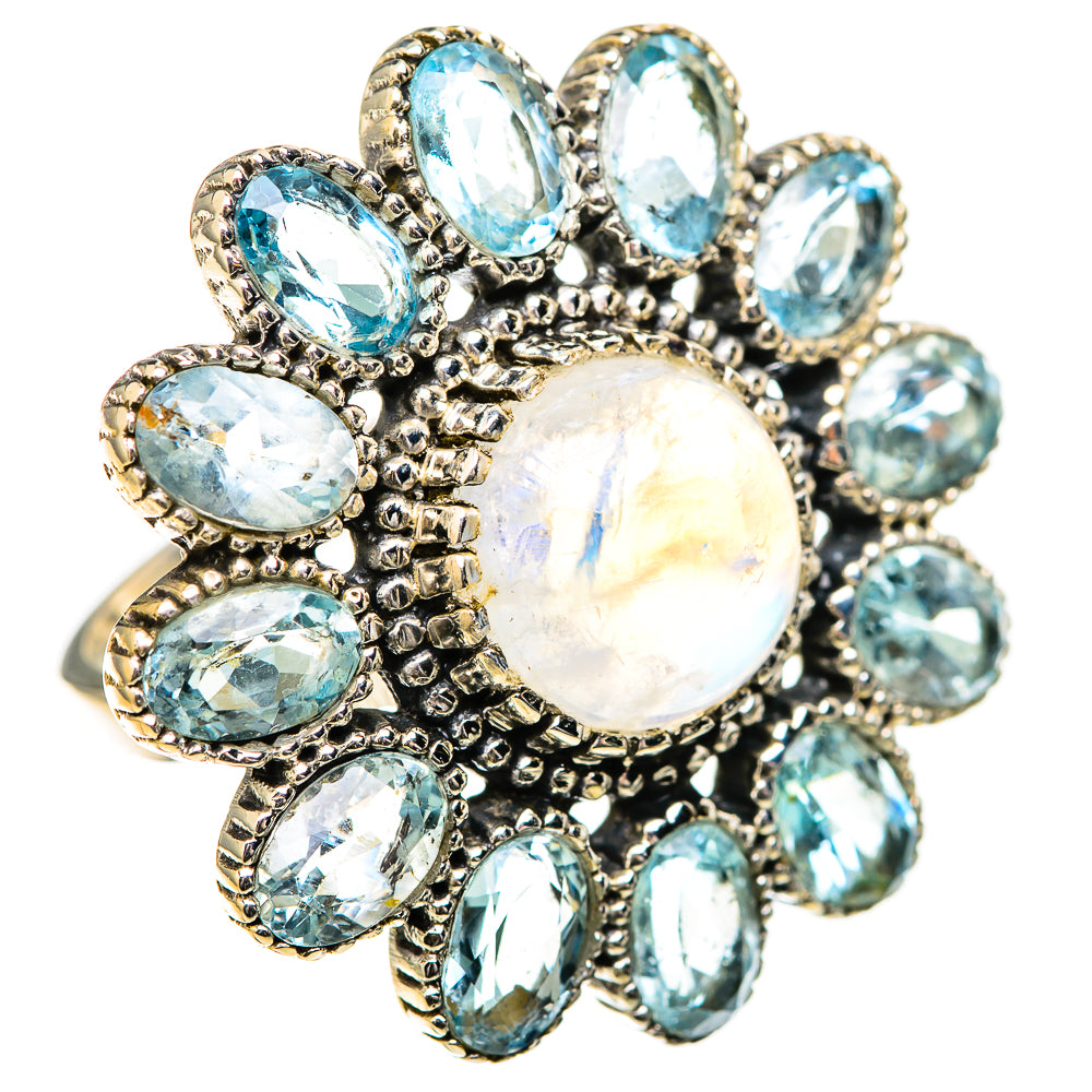 Rainbow Moonstone, Blue Topaz Rings handcrafted by Ana Silver Co - RING129097 - Photo 2