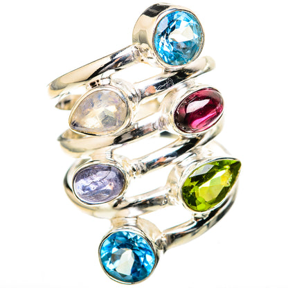 Blue Topaz, Garnet, Tanzanite, White Quartz, Peridot Rings handcrafted by Ana Silver Co - RING129102 - Photo 2