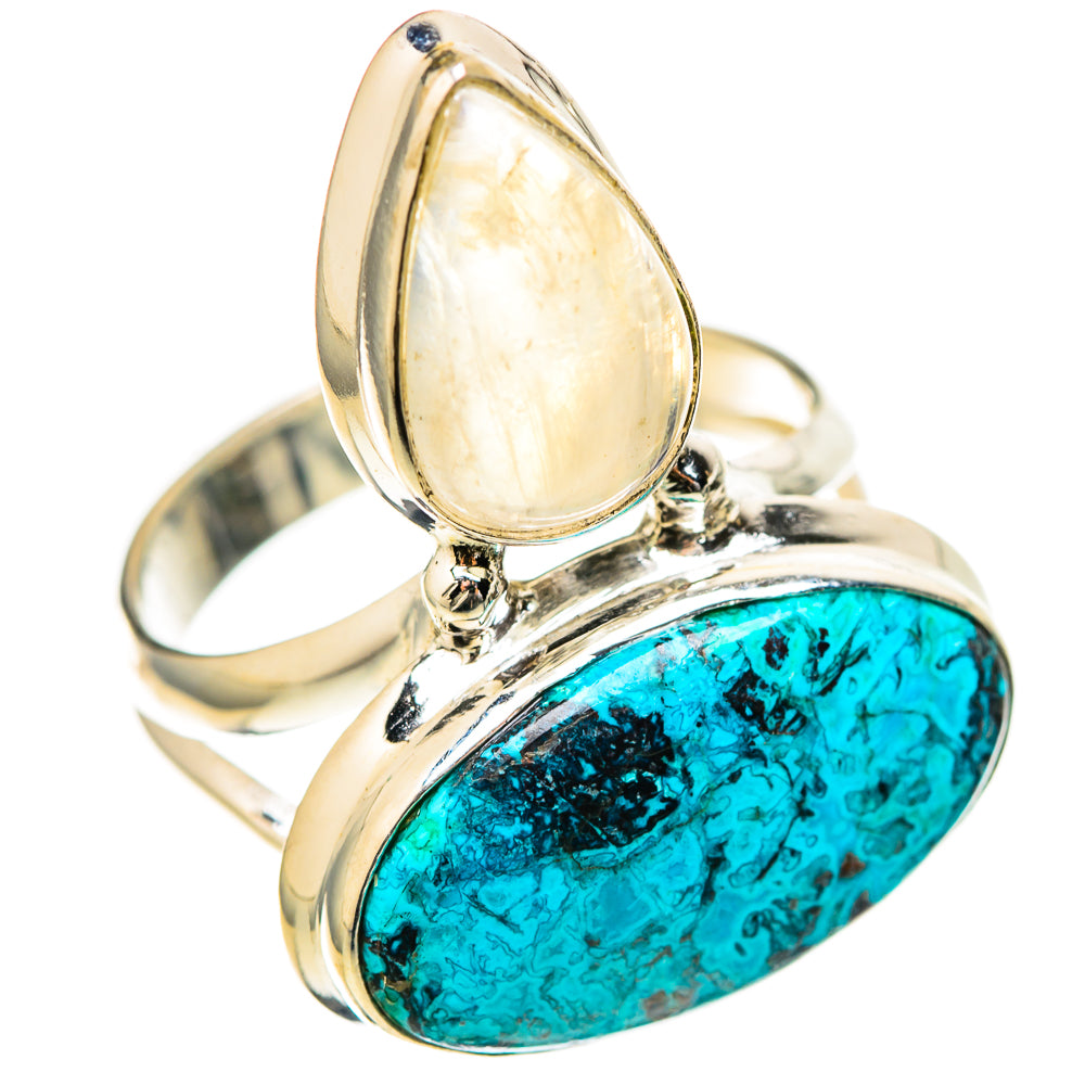 Chrysocolla, Rainbow Moonstone Rings handcrafted by Ana Silver Co - RING129133 - Photo 2