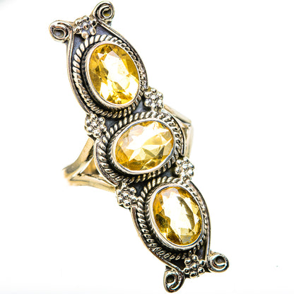 925 sterling silver ring with three oval citrine stones in ornate bezel settings