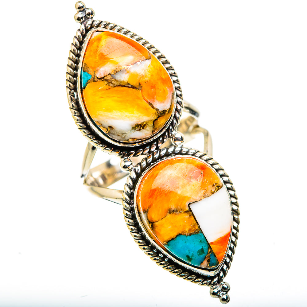 Blue Orange Copper Composite Turquoise Rings handcrafted by Ana Silver Co - RING129496 - Photo 2