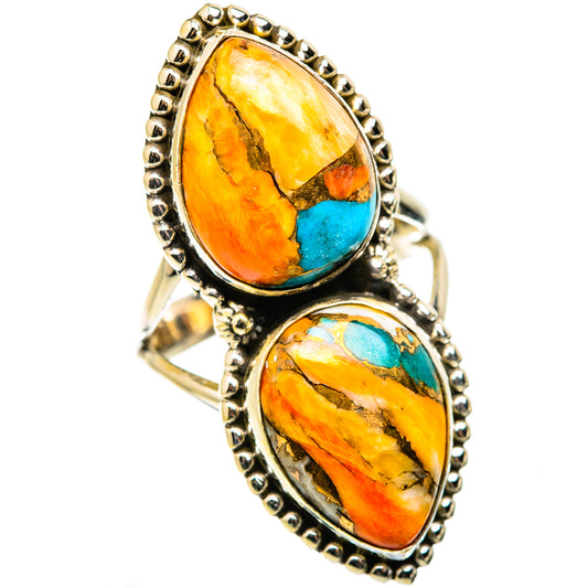Blue Orange Copper Composite Turquoise Rings handcrafted by Ana Silver Co - RING129508 - Photo 2