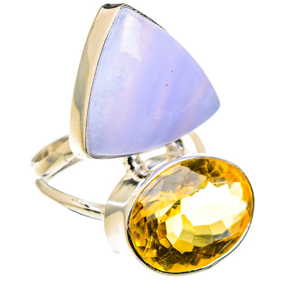 Sterling silver ring with triangular lavender-blue stone and oval yellow citrine top