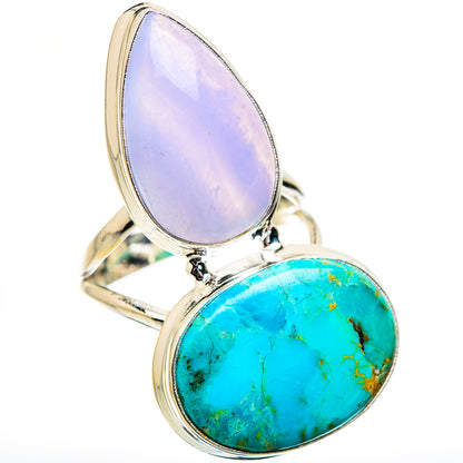 925 sterling silver double teardrop ring: lavender lace agate & turquoise chrysocolla