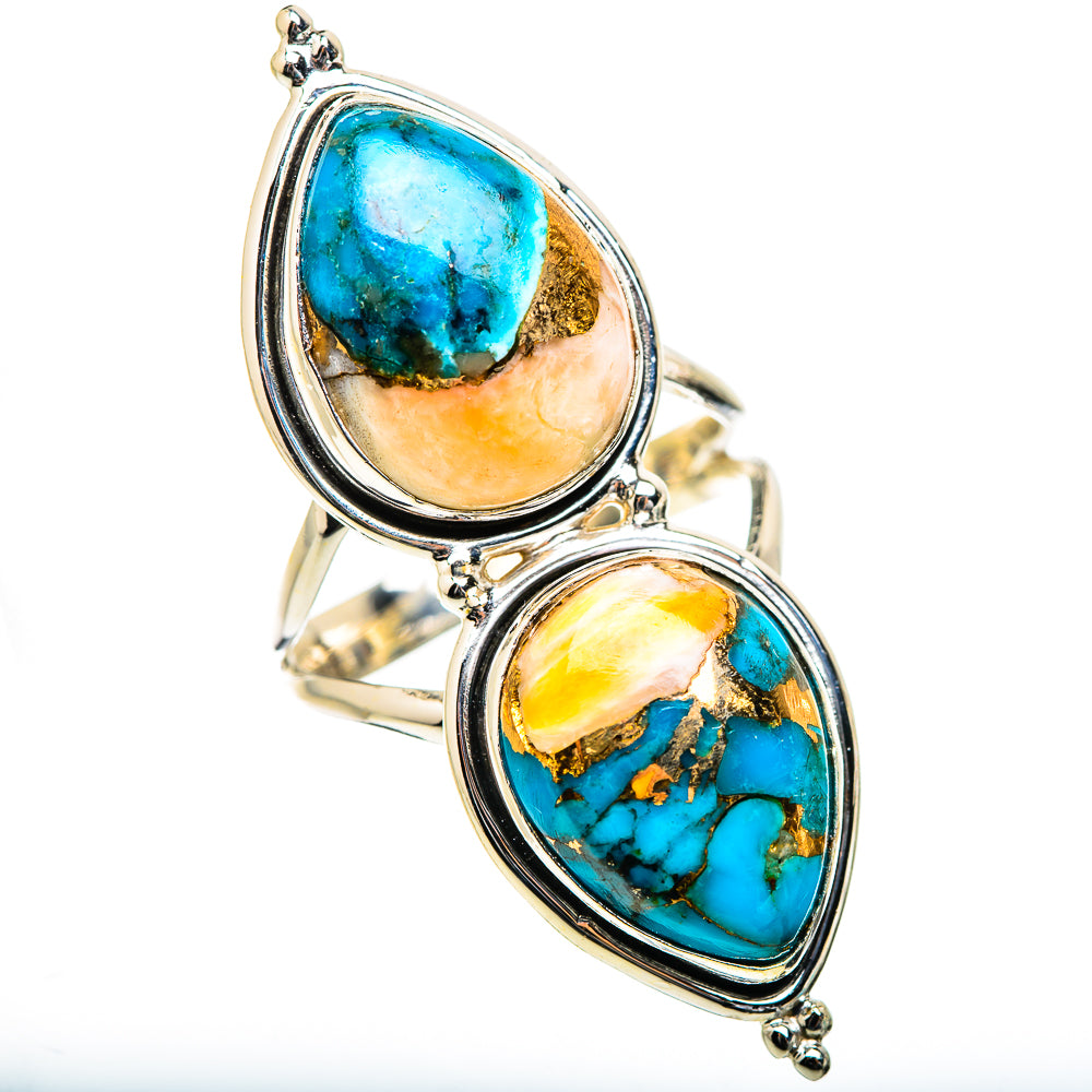 Sterling silver ring with two oval turquoise spiny oyster cabochons