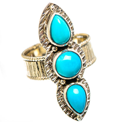 Turquoise oval-stone ring in 925 sterling silver, three stacked settings on etched band
