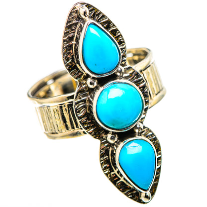 Three turquoise teardrop cabochon ring with ornate border and split band, 925 sterling silver