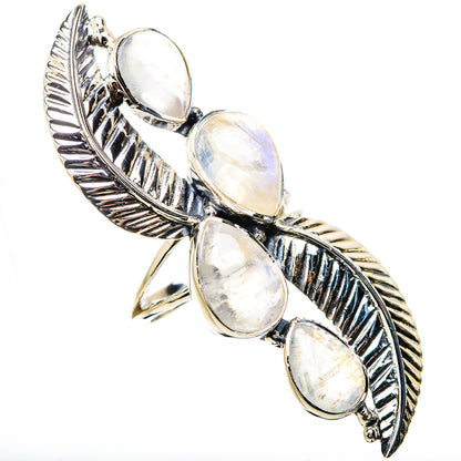 925 sterling silver moonstone ring with multiple pear-shaped cabochons on ribbed feather setting