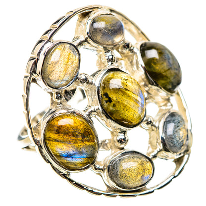 Sterling silver labradorite oval gemstone ring, yellow and blue flashes