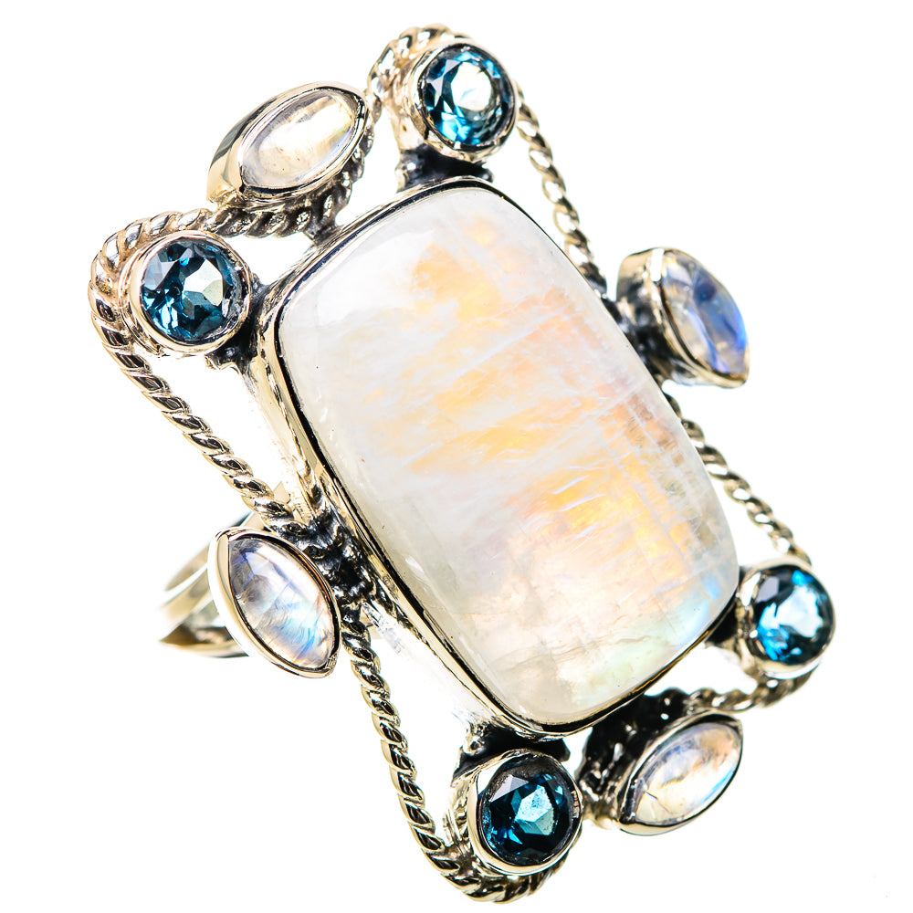 Rainbow Moonstone Rings handcrafted by Ana Silver Co - RING131285 - Photo 2