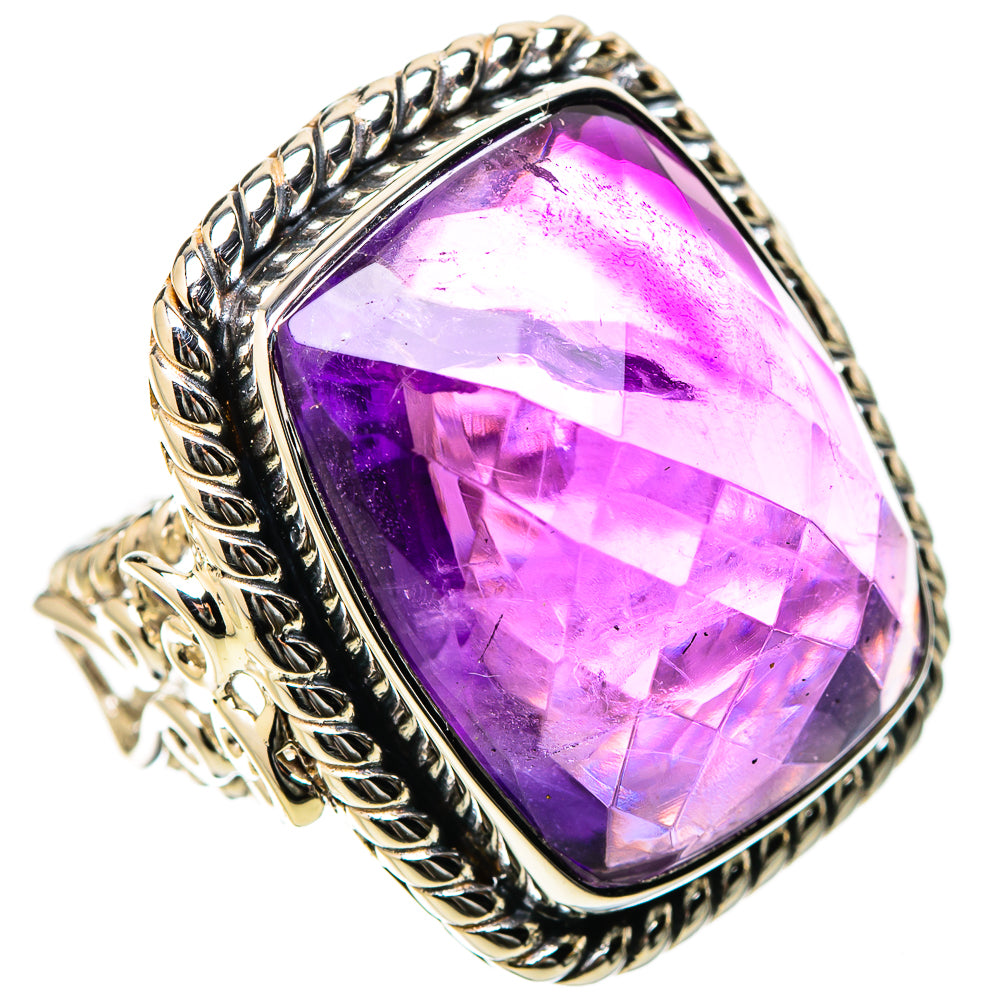 Amethyst oval stone sterling silver ring with rope-texture frame and split prongs, size 6