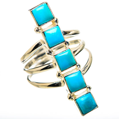 Turquoise square-stone 925 sterling silver ring with long row of stones