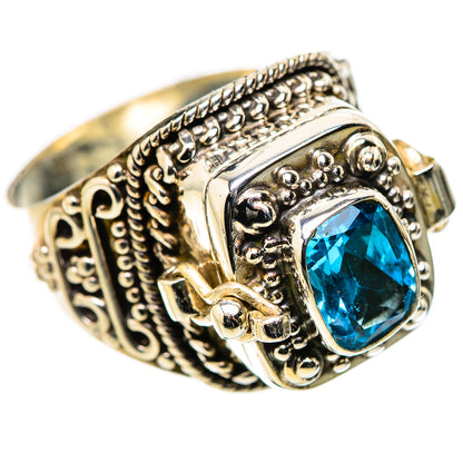 Sterling silver ring with Swiss blue topaz gemstone and ornate filigree setting