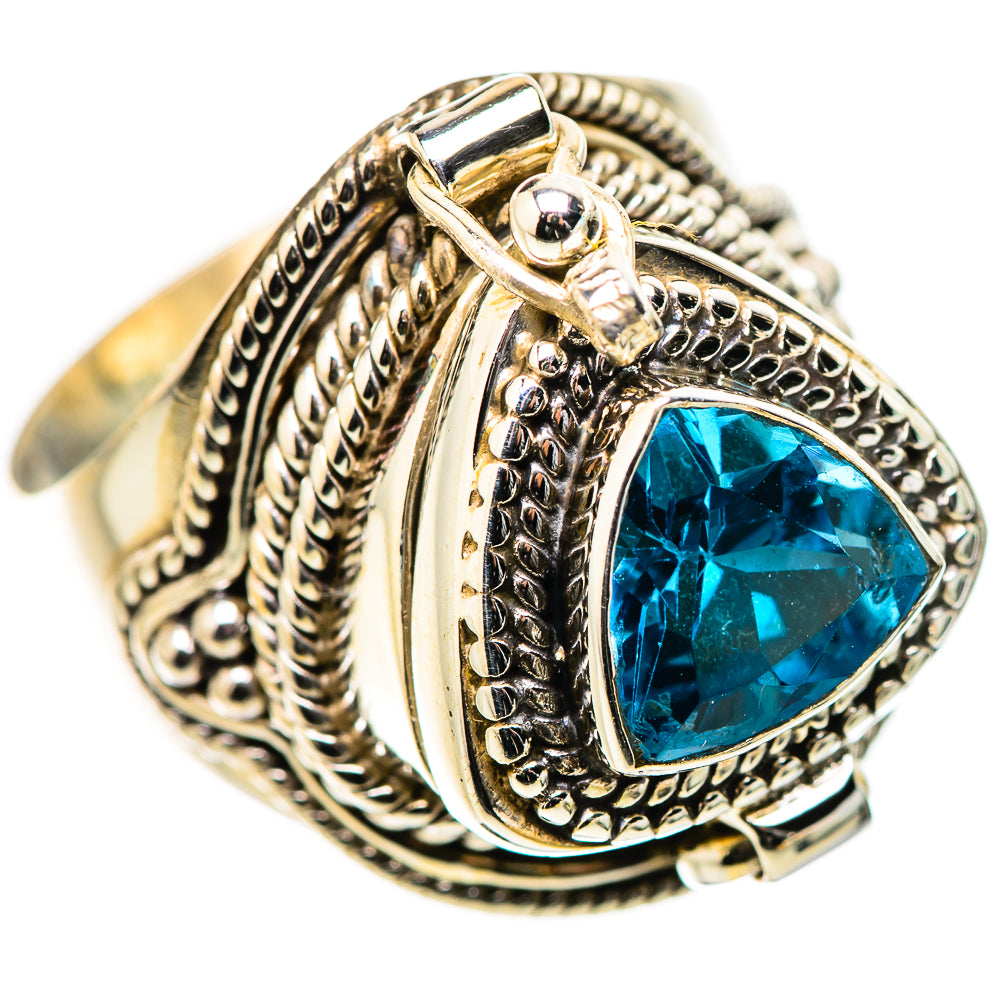 Poison 925 sterling silver ring with oval blue topaz and filigree bezel