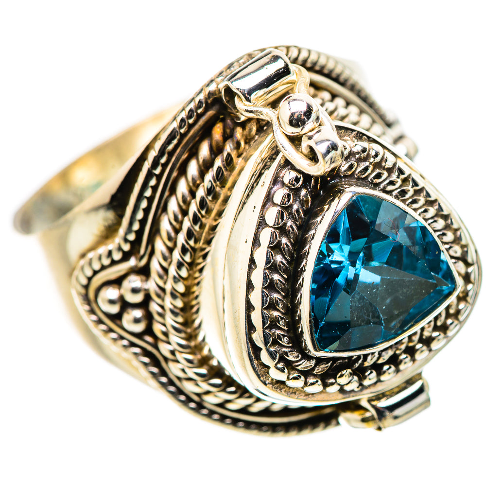Sterling silver blue topaz ring, pear-cut gemstone in patterned frame with filigree band