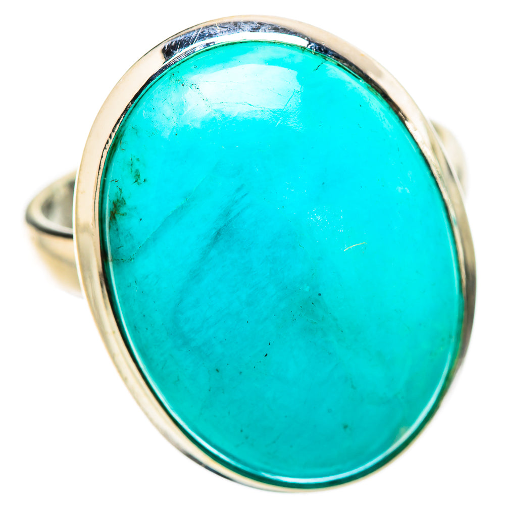 Sterling silver ring with large oval turquoise amazonite stone and smooth band