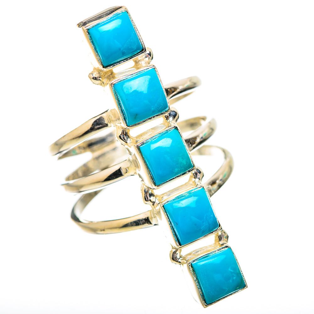 Turquoise square-cut stone ring, 925 sterling silver, layered stacking design