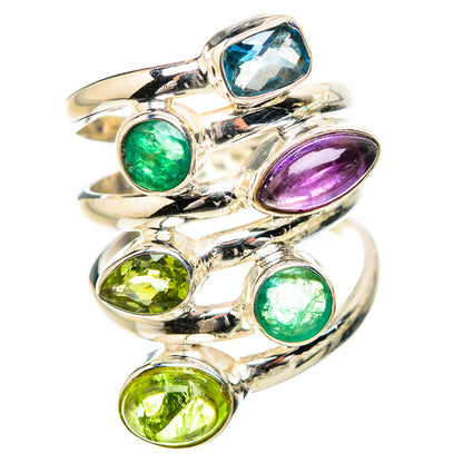 Silver-tone multistone stacking ring with green, purple, blue, and yellow oval gems