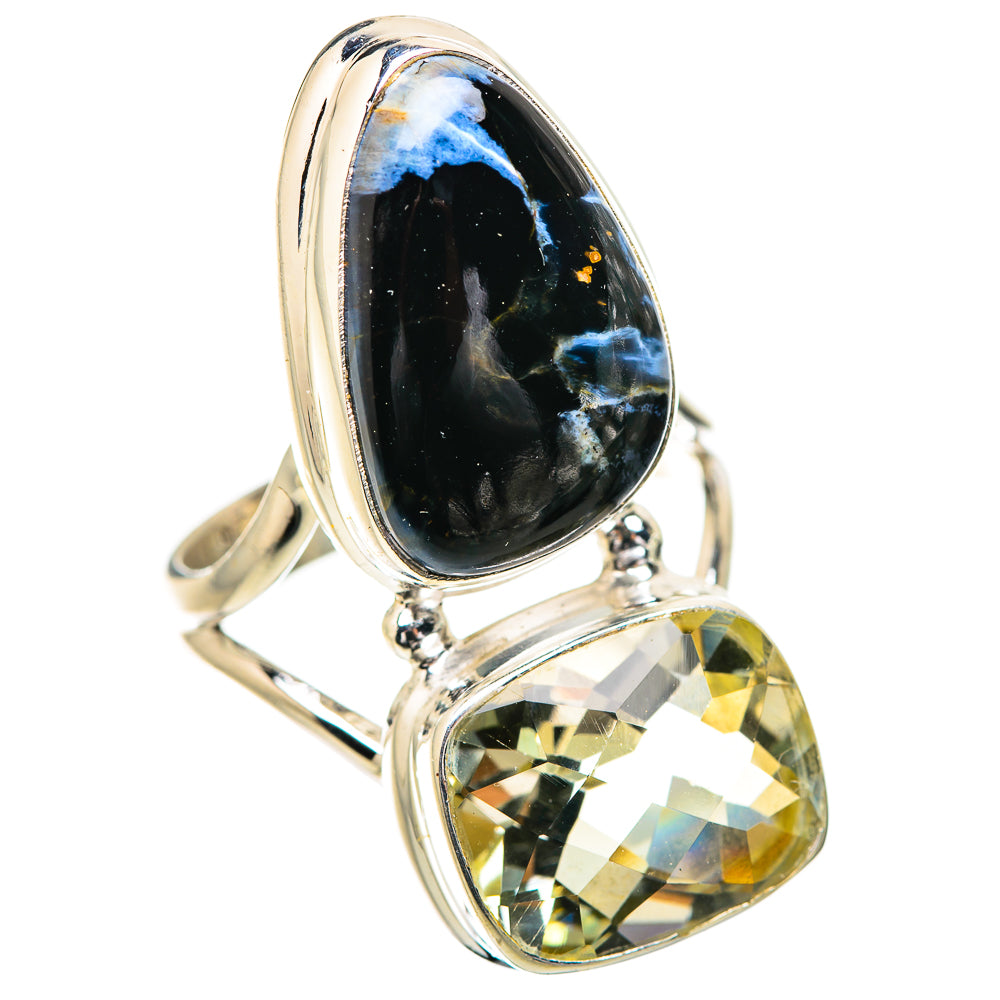 925 sterling silver ring, dark oval and yellow oval stones, size 6.75