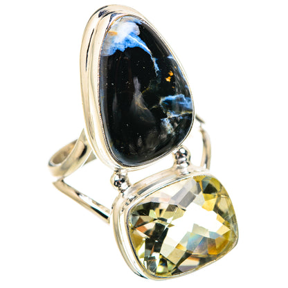 925 sterling silver ring, dark oval and yellow oval stones, size 6.75