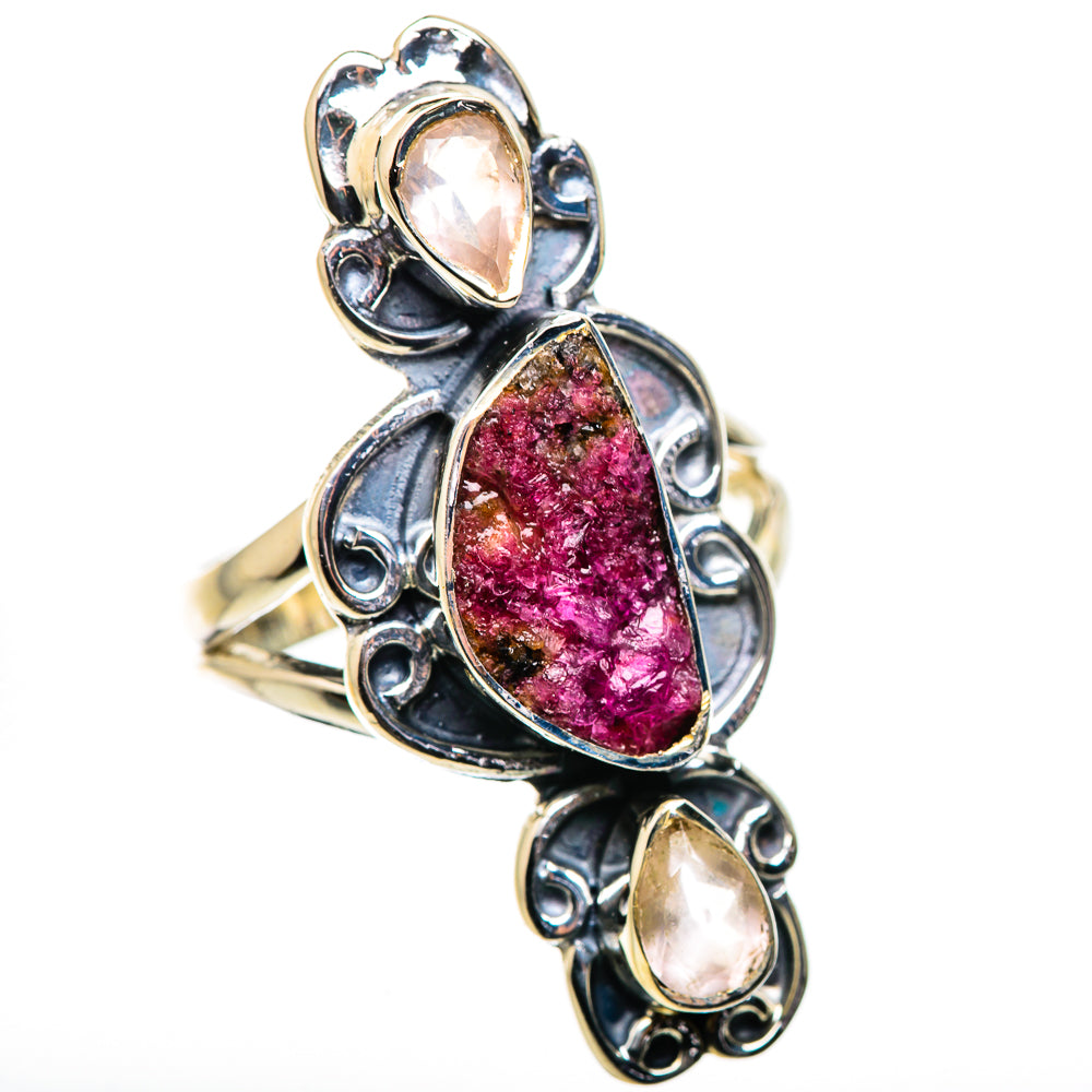 Silver ring with magenta druzy oval gemstone center and two pale pink oval accents
