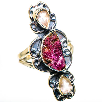 Silver ring with magenta druzy oval gemstone center and two pale pink oval accents