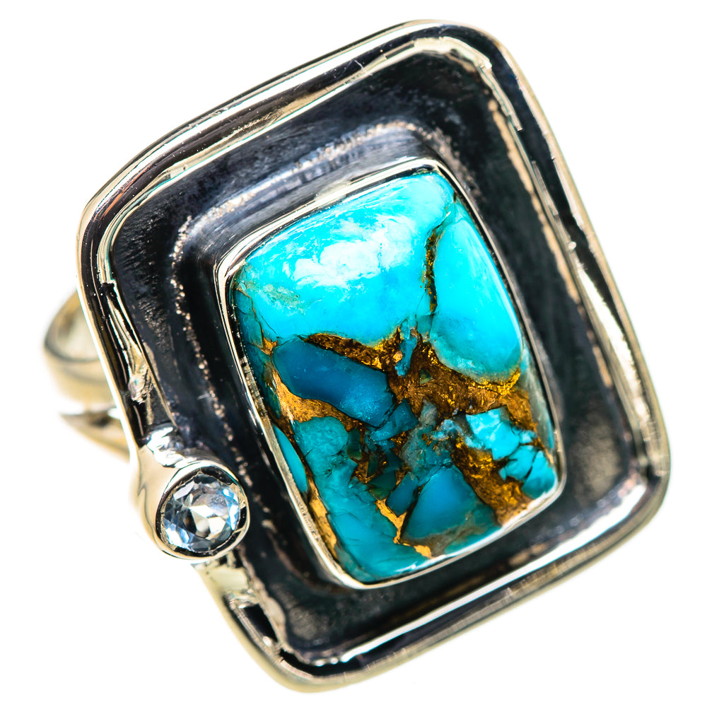Blue Copper Composite Turquoise Rings handcrafted by Ana Silver Co - RING132602 - Photo 2
