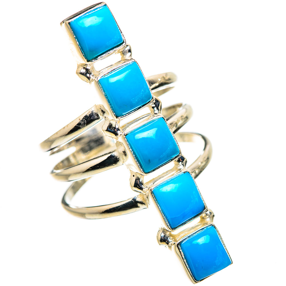 Turquoise square-stone 925 sterling silver ring with chunky prong settings, side view