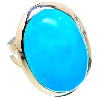 Oval blue gemstone cabochon sterling silver ring, size 7.75