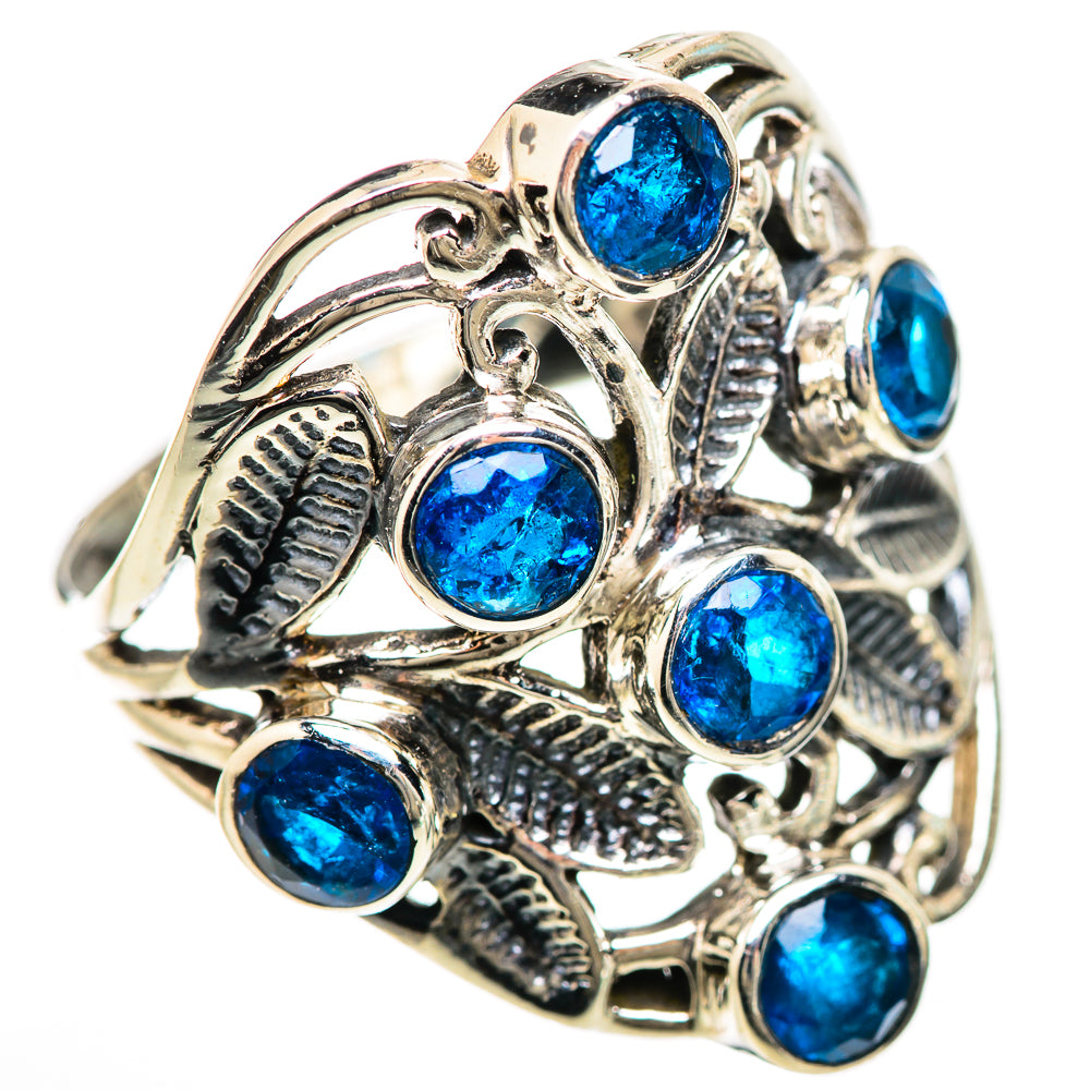 Sterling silver ring with oval blue gemstones and leaf scroll details