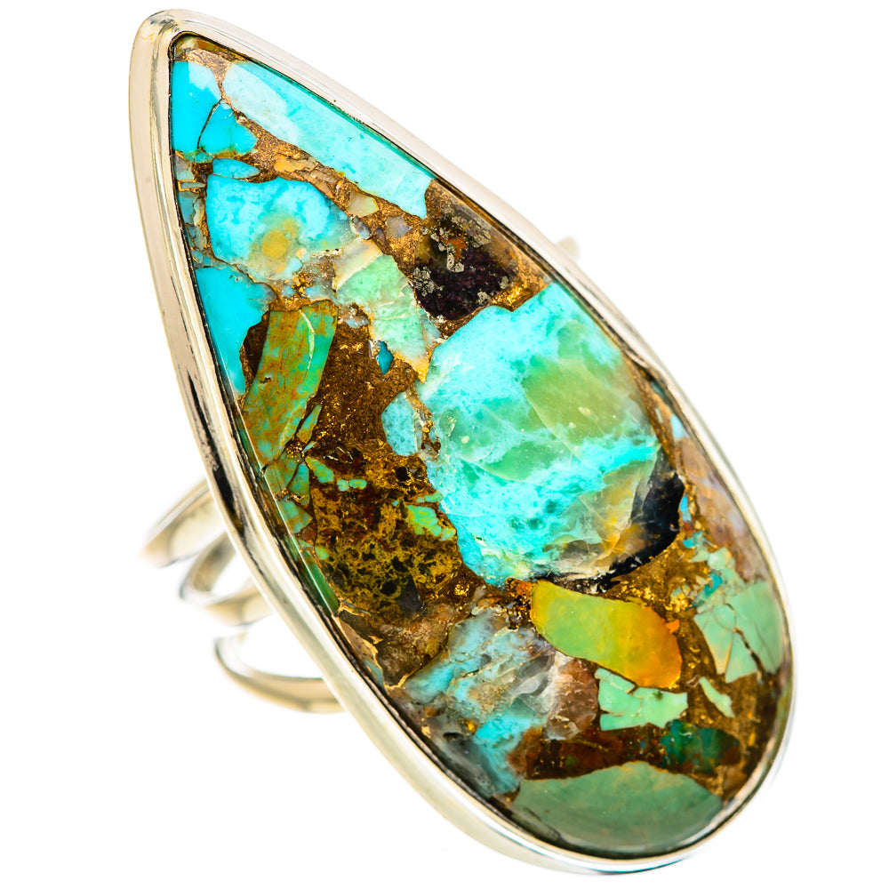 Sterling silver oval turquoise inlay ring with gold-toned matrix pattern