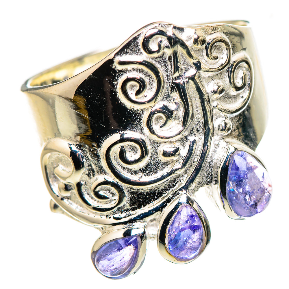 925 sterling silver ring with purple faceted stones and ornate scroll bezel