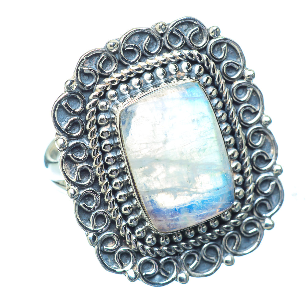 Rainbow Moonstone Rings handcrafted by Ana Silver Co - RING14678