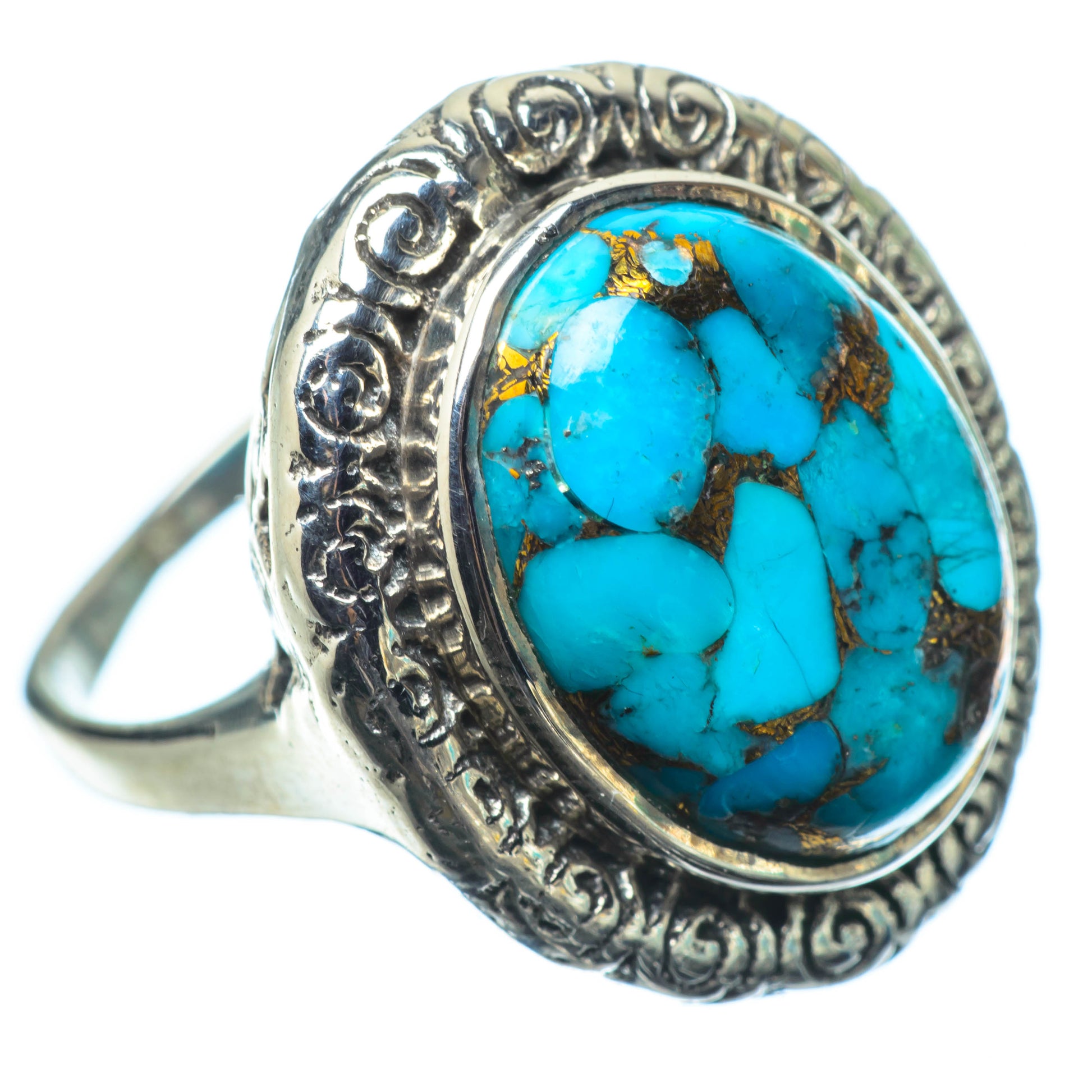 Blue Copper Composite Turquoise Rings handcrafted by Ana Silver Co - RING27873