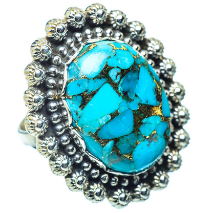 Sterling silver ring with oval turquoise cabochon and beadwork bezel
