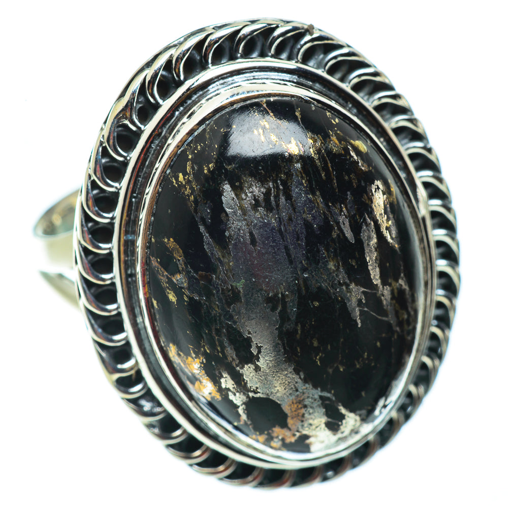 Pyrite In Black Onyx Rings handcrafted by Ana Silver Co - RING43369