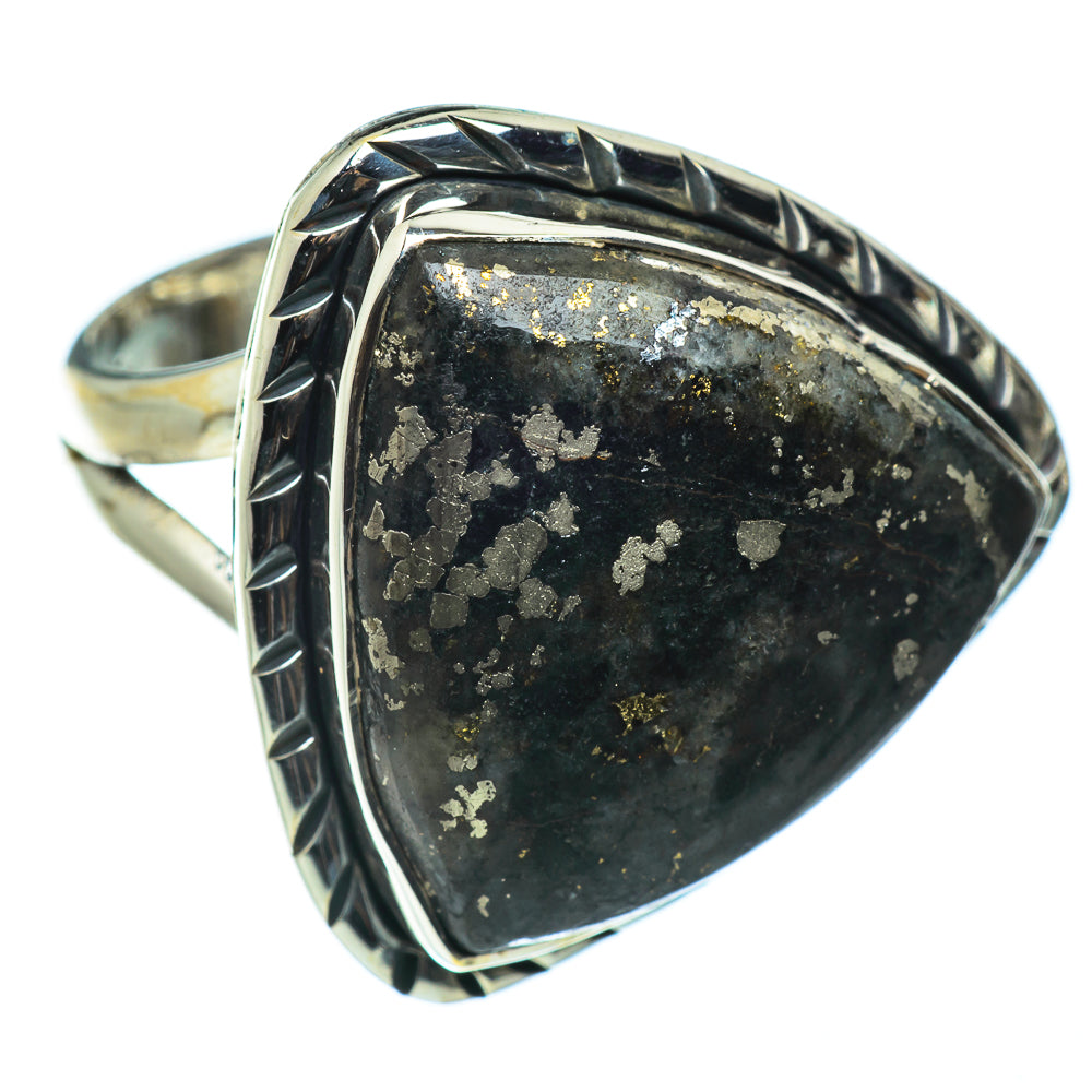 Pyrite In Black Onyx Rings handcrafted by Ana Silver Co - RING43637