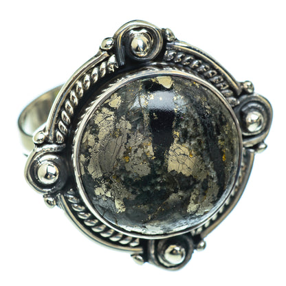 Pyrite In Black Onyx Rings handcrafted by Ana Silver Co - RING43981