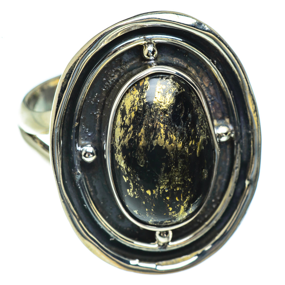 Pyrite In Black Onyx Rings handcrafted by Ana Silver Co - RING44045