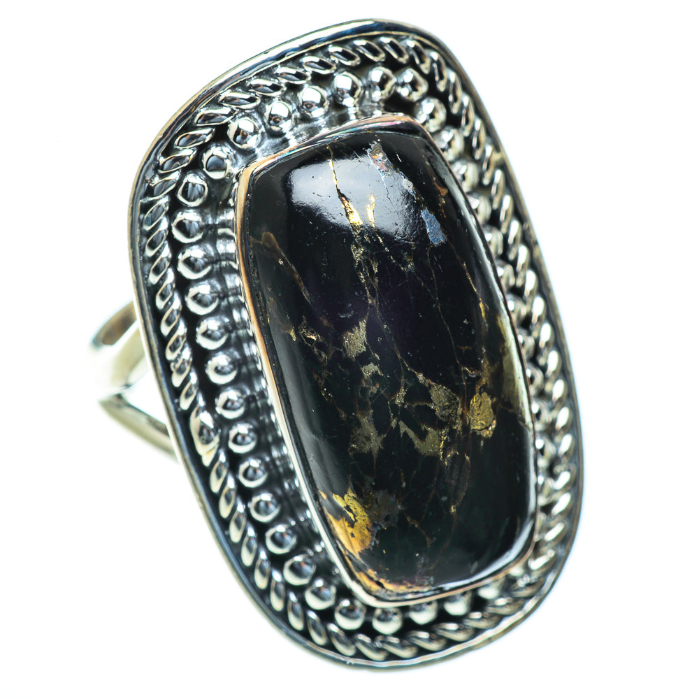 Pyrite In Black Onyx Rings handcrafted by Ana Silver Co - RING44256