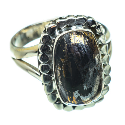 Pyrite In Black Onyx Rings handcrafted by Ana Silver Co - RING44368