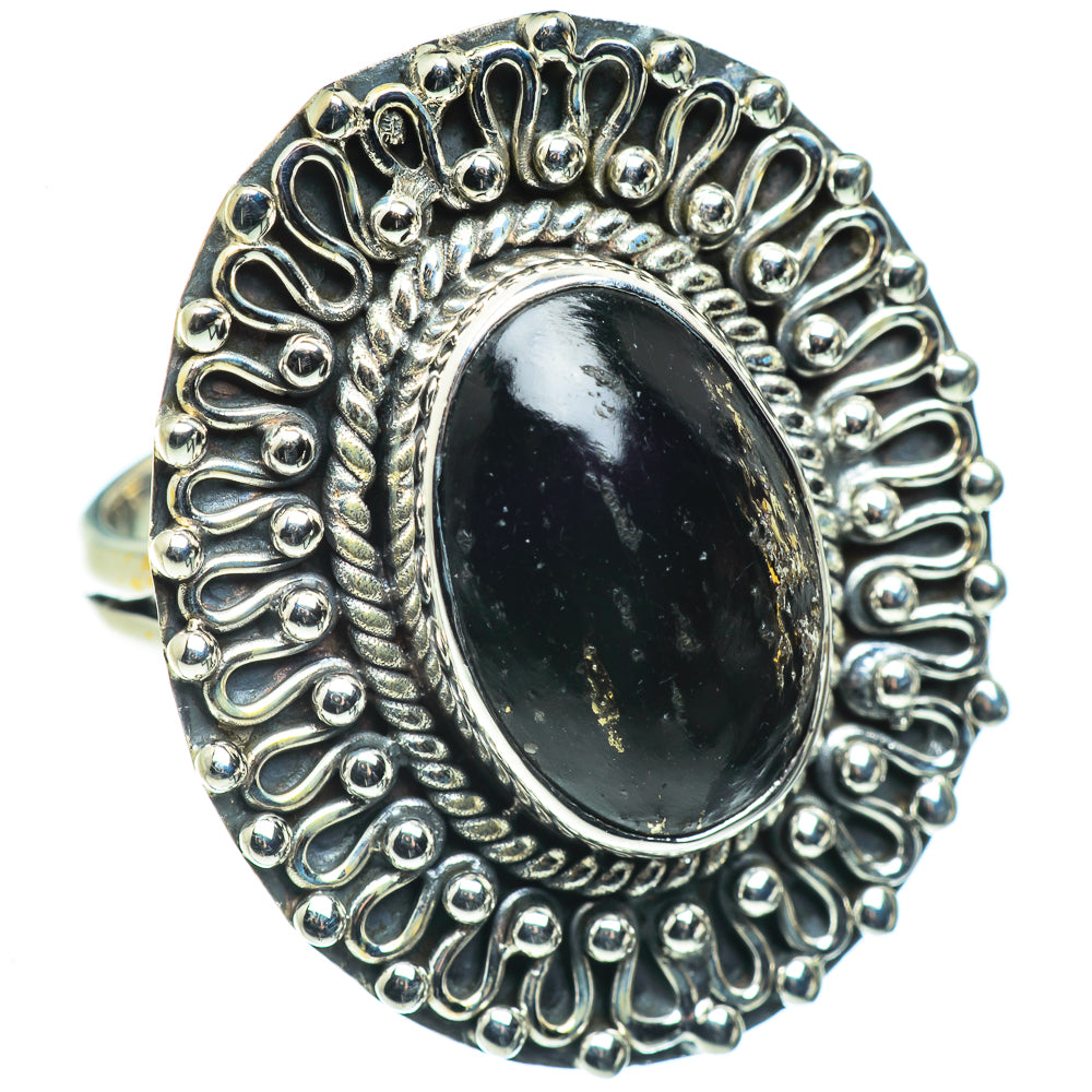 Pyrite In Black Onyx Rings handcrafted by Ana Silver Co - RING44679