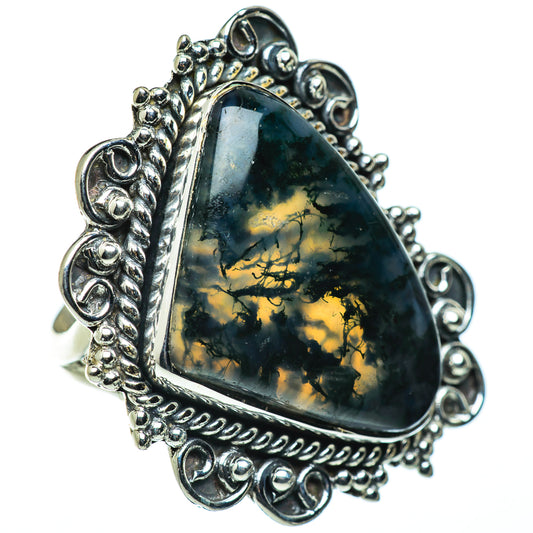 Green Moss Agate Rings handcrafted by Ana Silver Co - RING49035